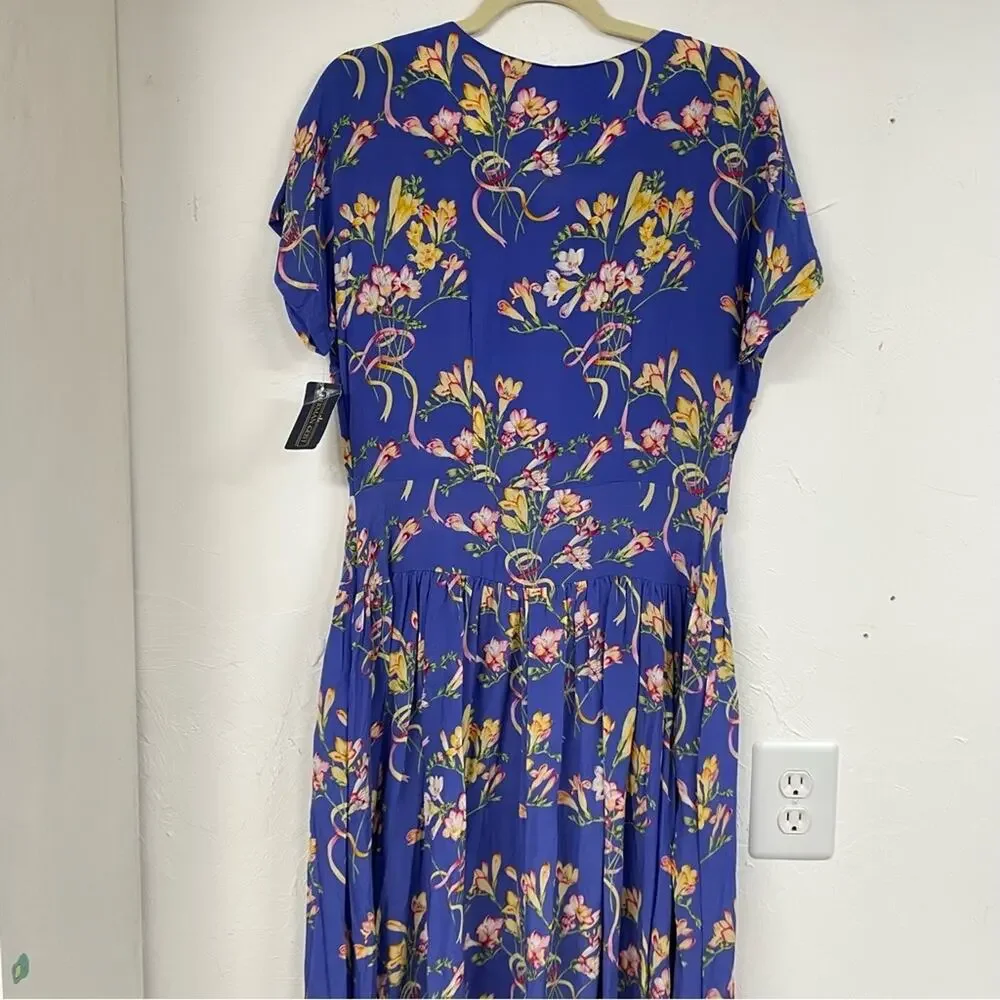 Vintage Herman Geist Blue Floral Print Blazer & Maxi Dress 2 Piece Matching Set